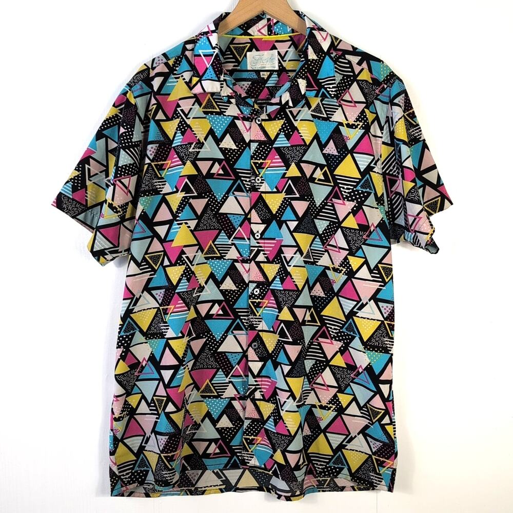 Fresh Prince Bel-Air Mens XL 90s Retro Geometric Button Up Shirt Multicolor